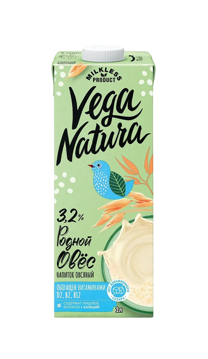 Растительное Овсяное молоко Vega Natura Родной овёс 3,2%, 1л