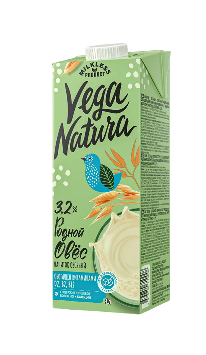 Растительное Овсяное молоко Vega Natura Родной овёс 3,2%, 1л
